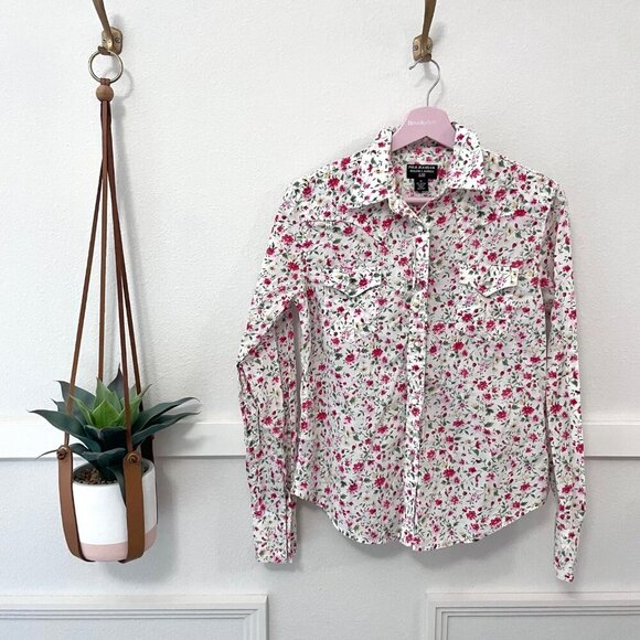 Ralph Lauren Polo Jeans Co Vintage Floral Knit Oxford Long Sleeve Western Top M - Picture 1 of 3